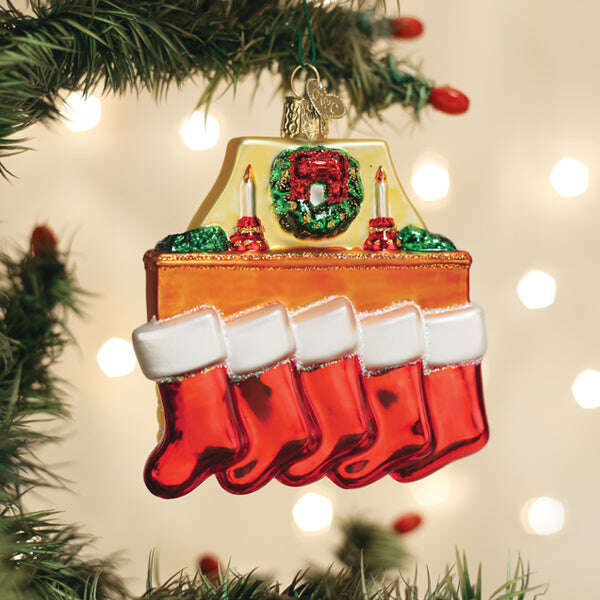 Old World Christmas Family of 5 Stockings Blown Glass Ornament