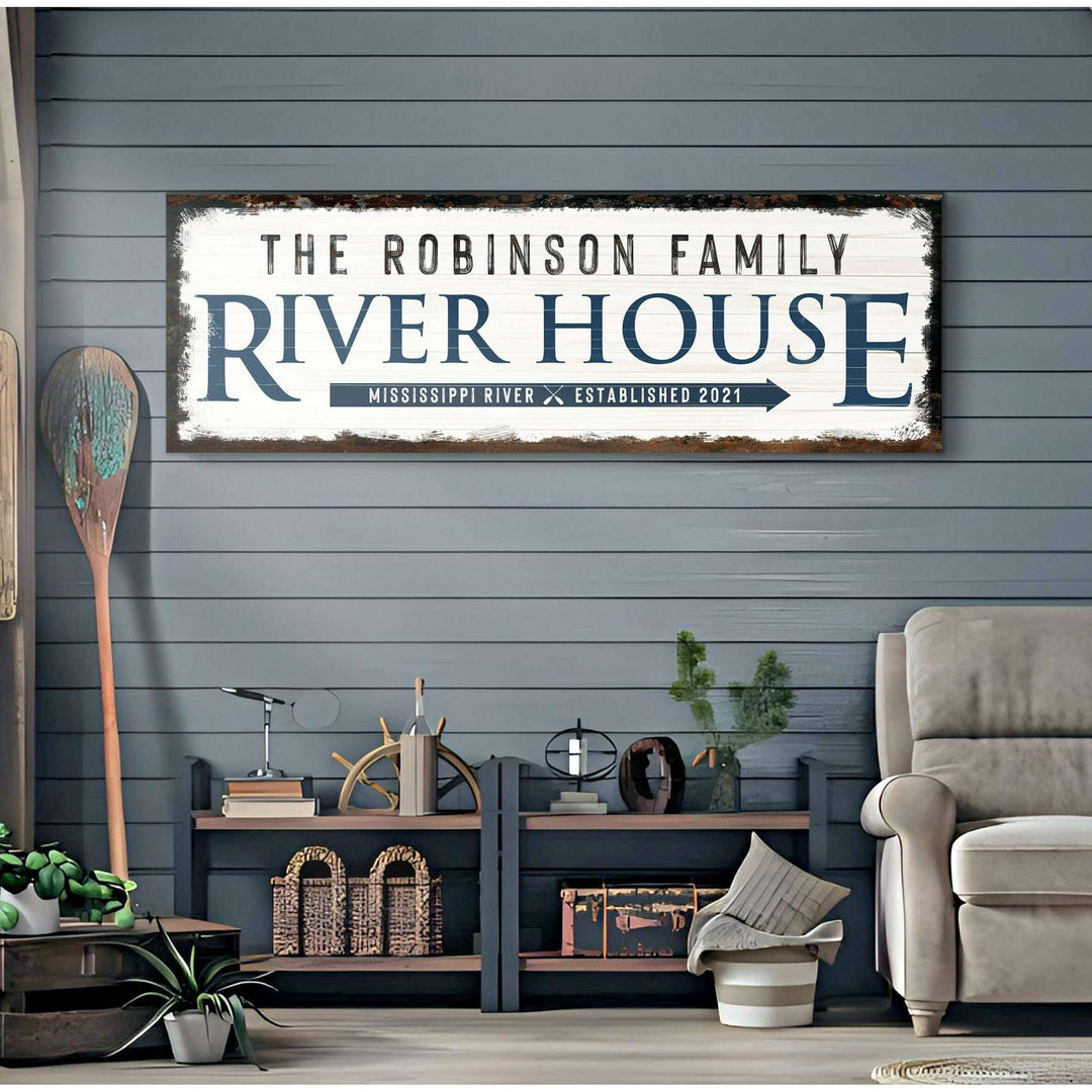 Family River House Arrow Sign