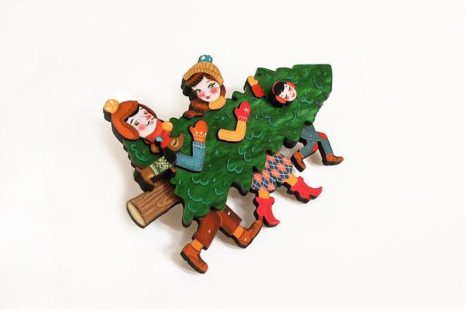 Family With Christmas Tree Brooch by LaliBlue - Quirks!