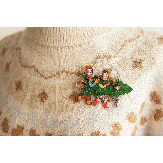 Family With Christmas Tree Brooch by LaliBlue - Quirks!