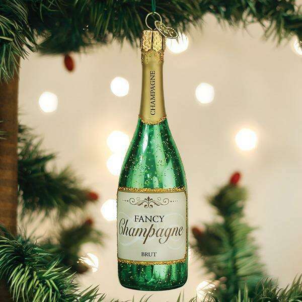 Old World Christmas Fancy Champagne Bottle Blown Glass Ornament