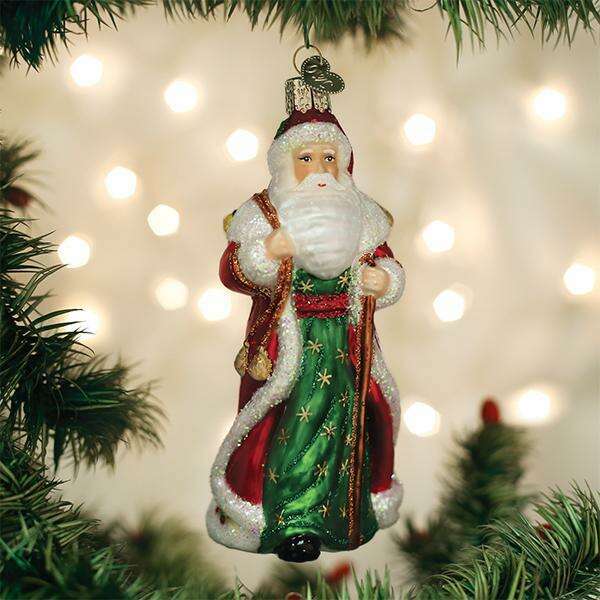Old World Christmas Father Christmas with Bells Blown Glass Ornament