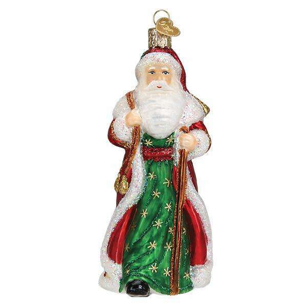 Old World Christmas Father Christmas with Bells Blown Glass Ornament