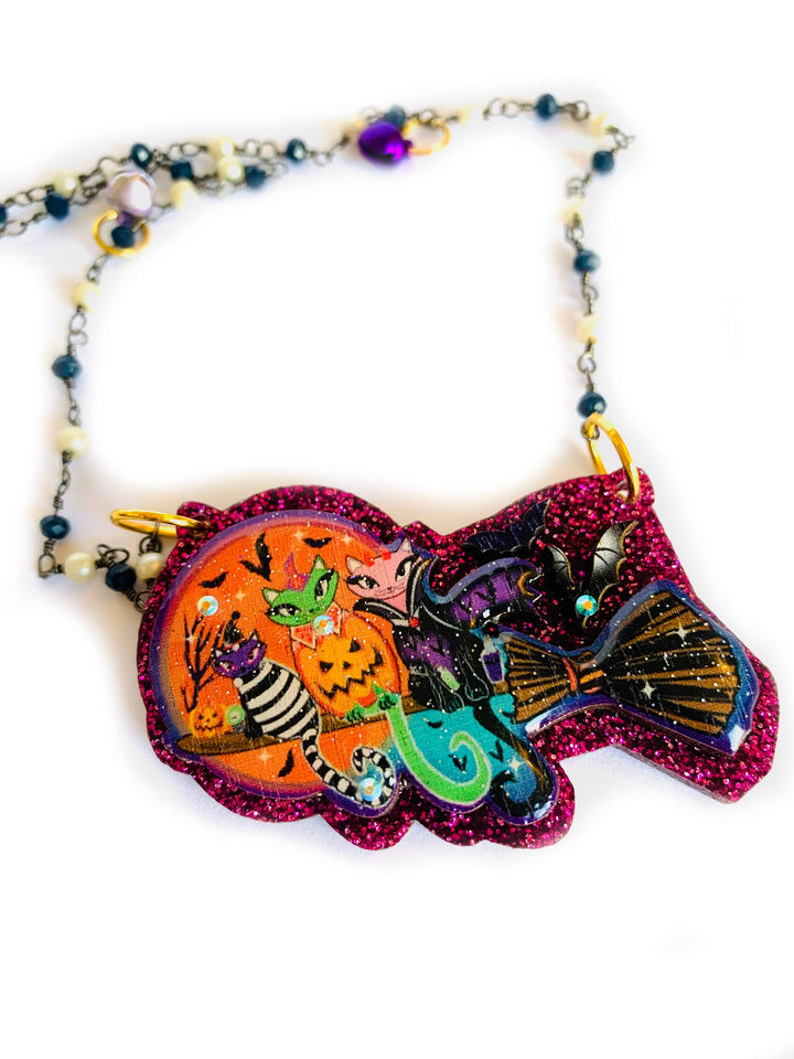 Cats on a Broom Necklace by Rosie Rose Parker