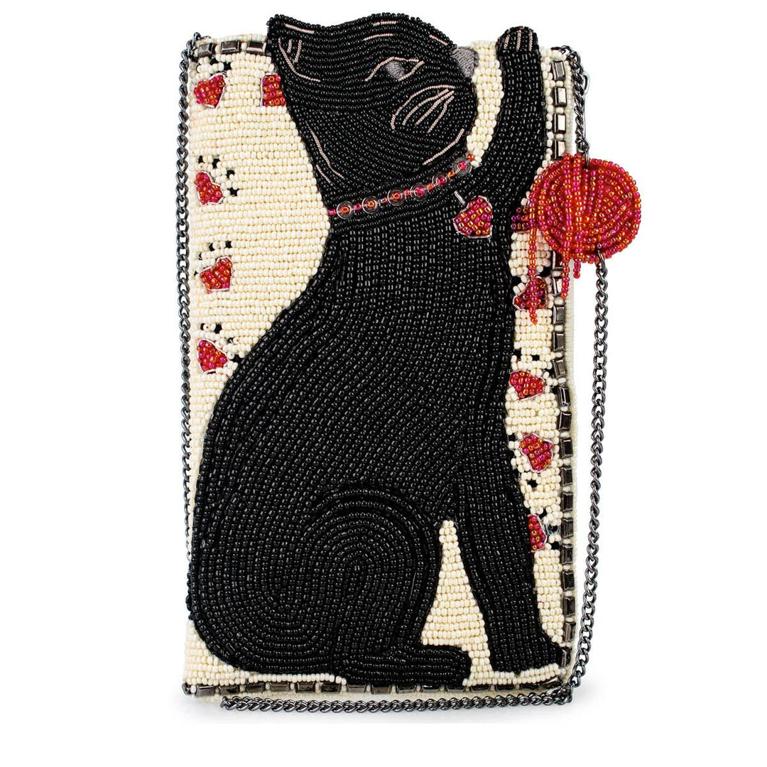 Purr-suit Kitty Cat and Yarn Crossbody Beaded Phone Bag