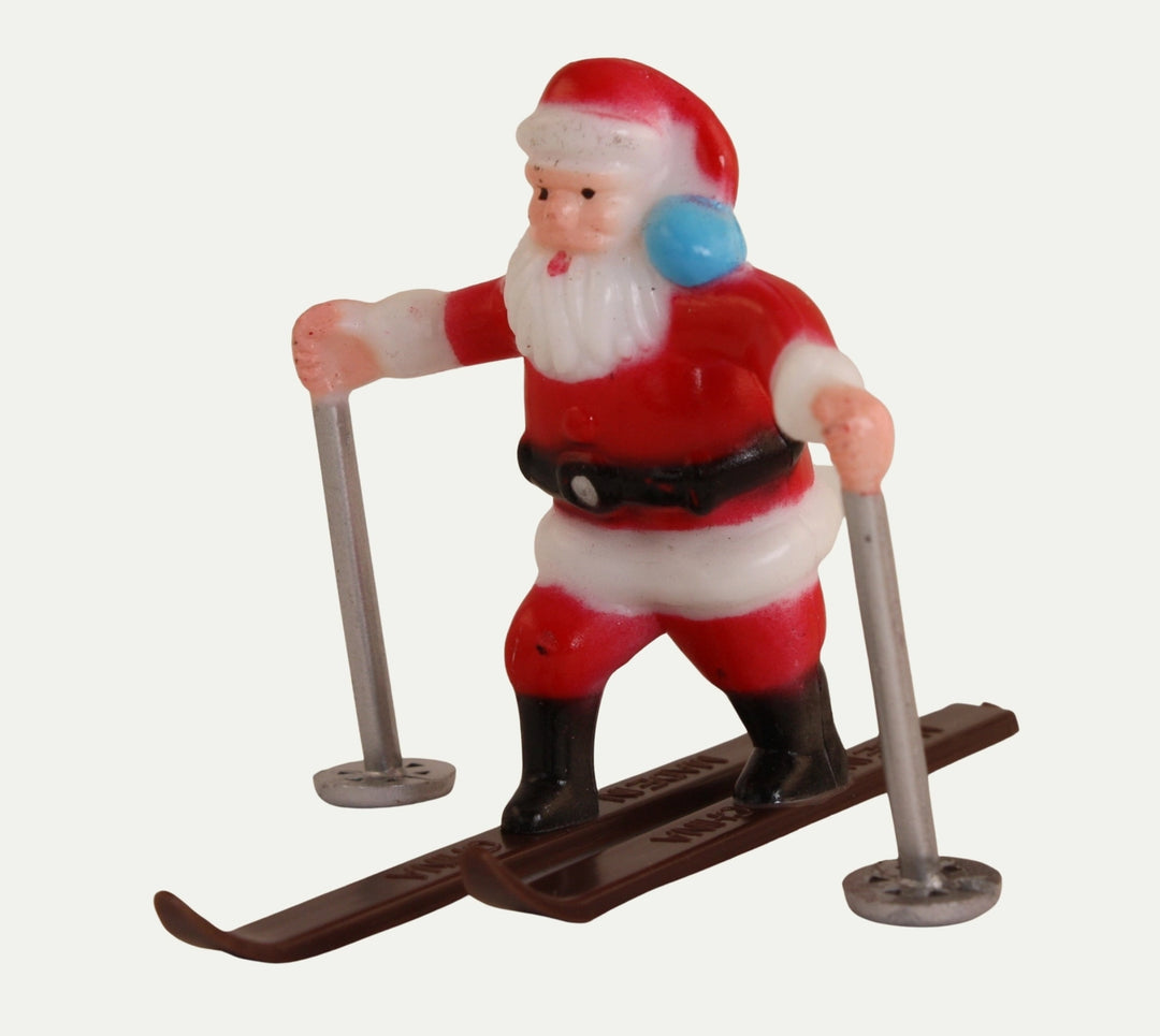 Vintage Hand-Painted Miniature Skiing Santa Figures Set of 2