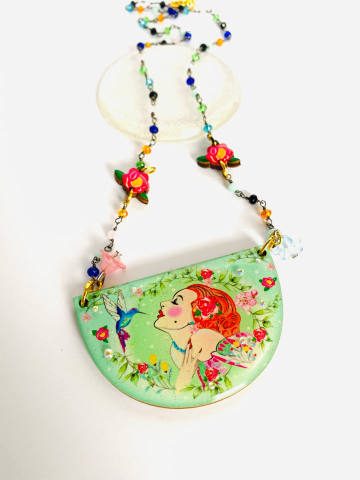 Lady and Hummingbird Statement Necklace by Rosie Rose Parker