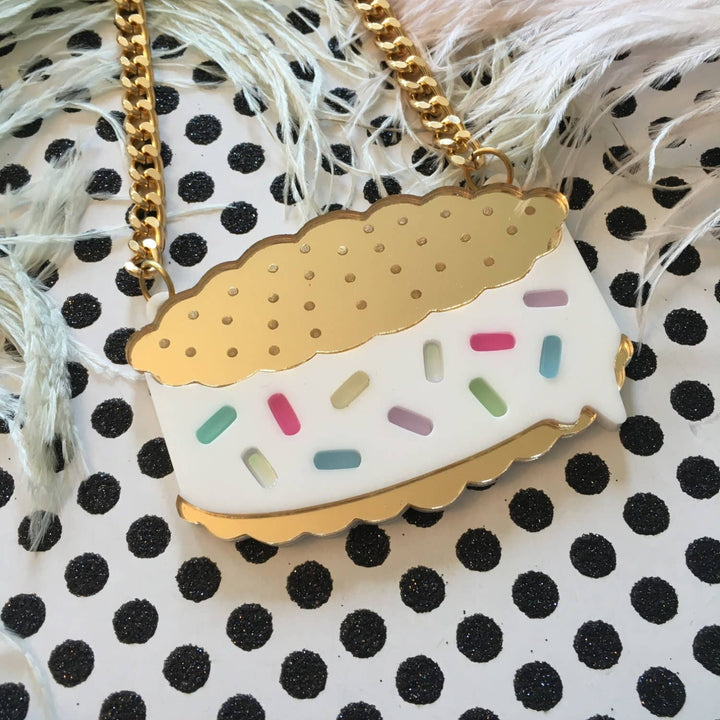 Rainbow Sprinkles Ice Cream Sandwich Statement Necklace