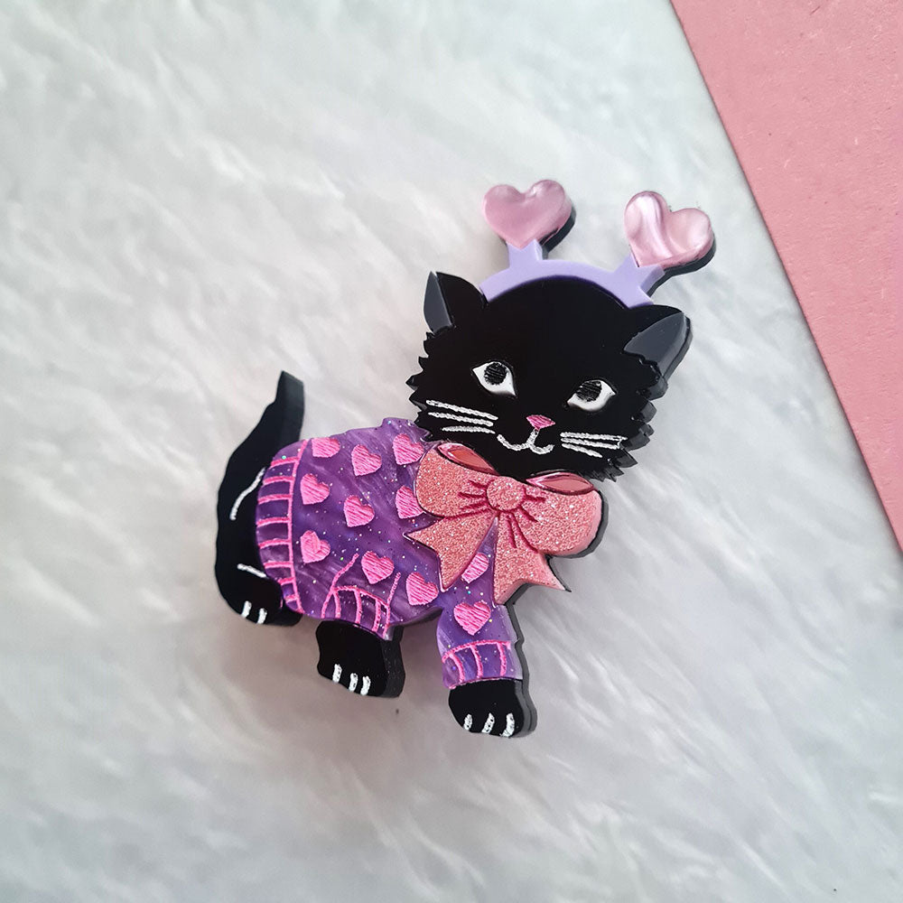 Feline Loved Up Kitty Brooch- Pastels by Cherryloco Jewellery 4