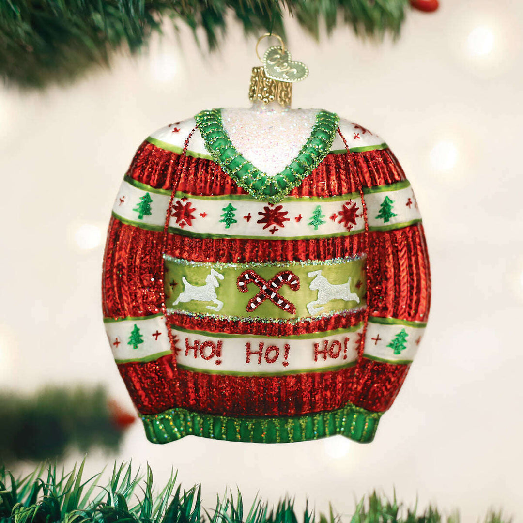 Old World Christmas Festive Christmas Sweater Blown Glass Ornament