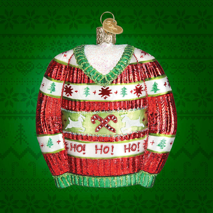 Old World Christmas Festive Christmas Sweater Blown Glass Ornament