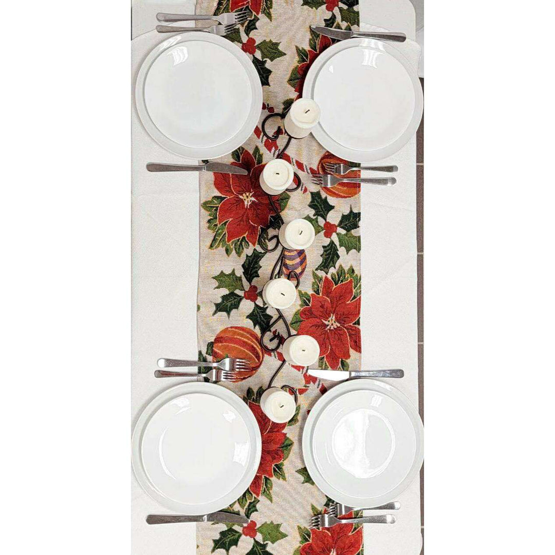 Festive Poinsettias Christmas Table Runner F07M5-8B