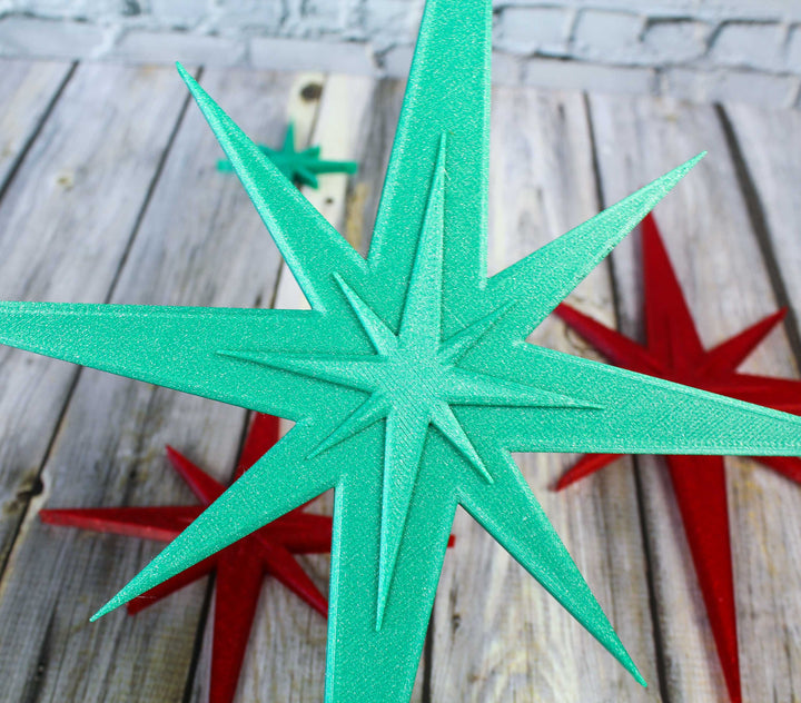 Midcentury Modern Holiday Sparkle Starbursts Wall Decor (4 Pack - Green Sparkle/Red Sparkle)