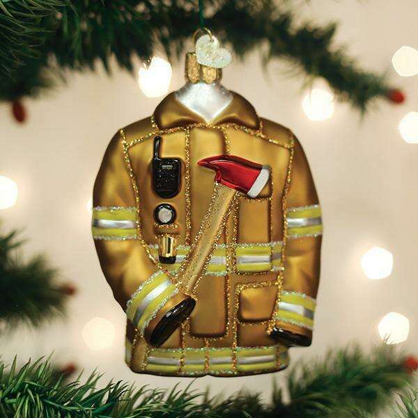 Old World Christmas Firefighter's Coat Blown Glass Ornament