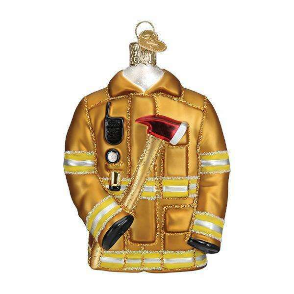 Old World Christmas Firefighter's Coat Blown Glass Ornament
