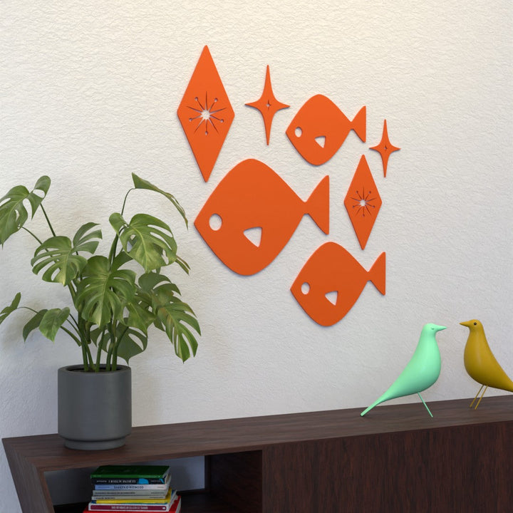 Mid Century Modern Atomic Fish Wall Decor Diamond Stars