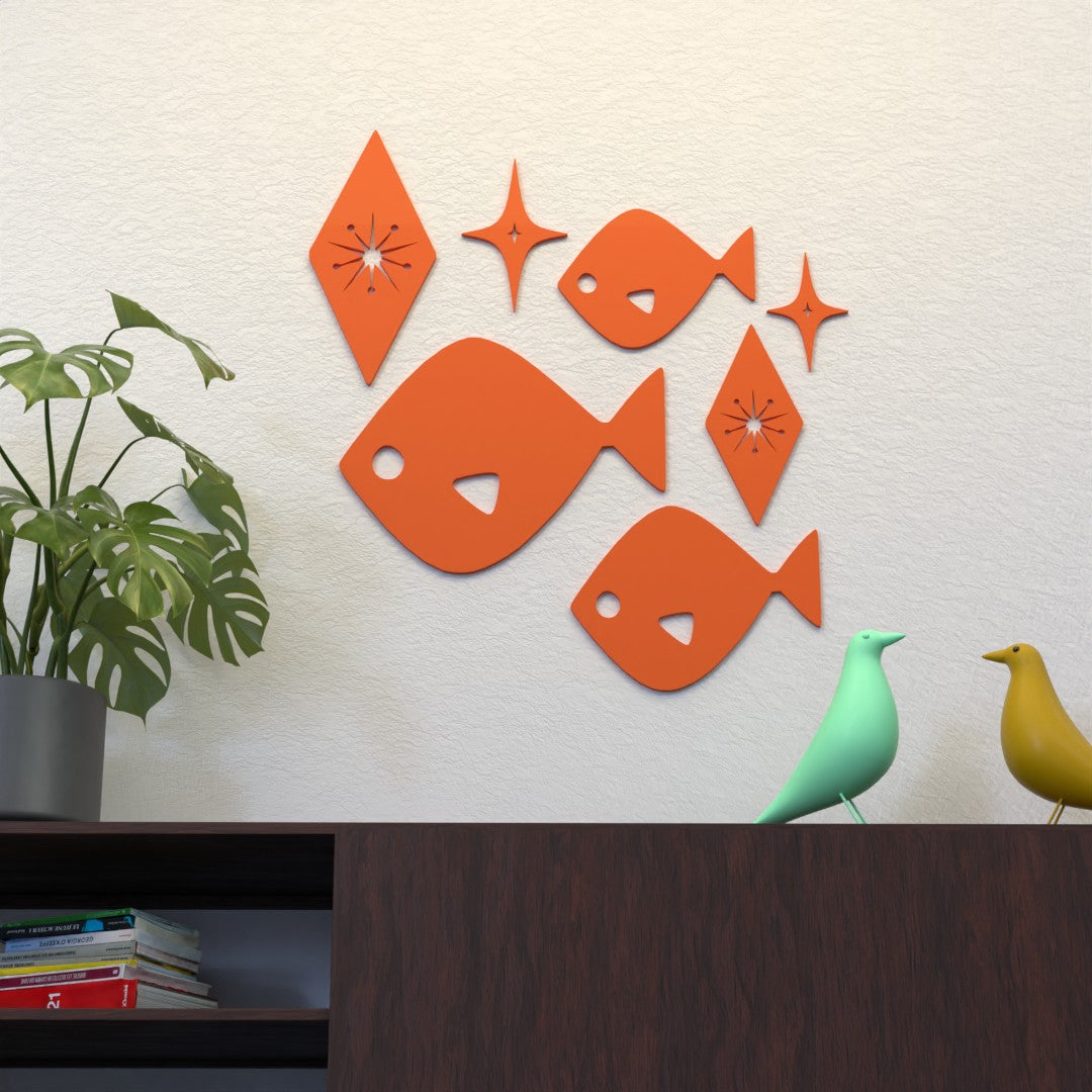 Mid Century Modern Atomic Fish Wall Decor Diamond Stars