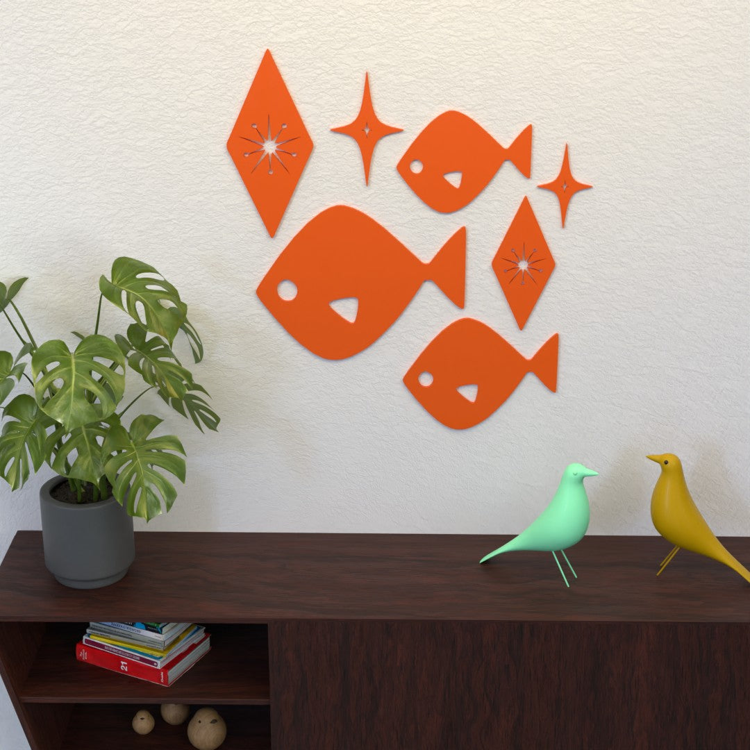 Mid Century Modern Atomic Fish Wall Decor Diamond Stars