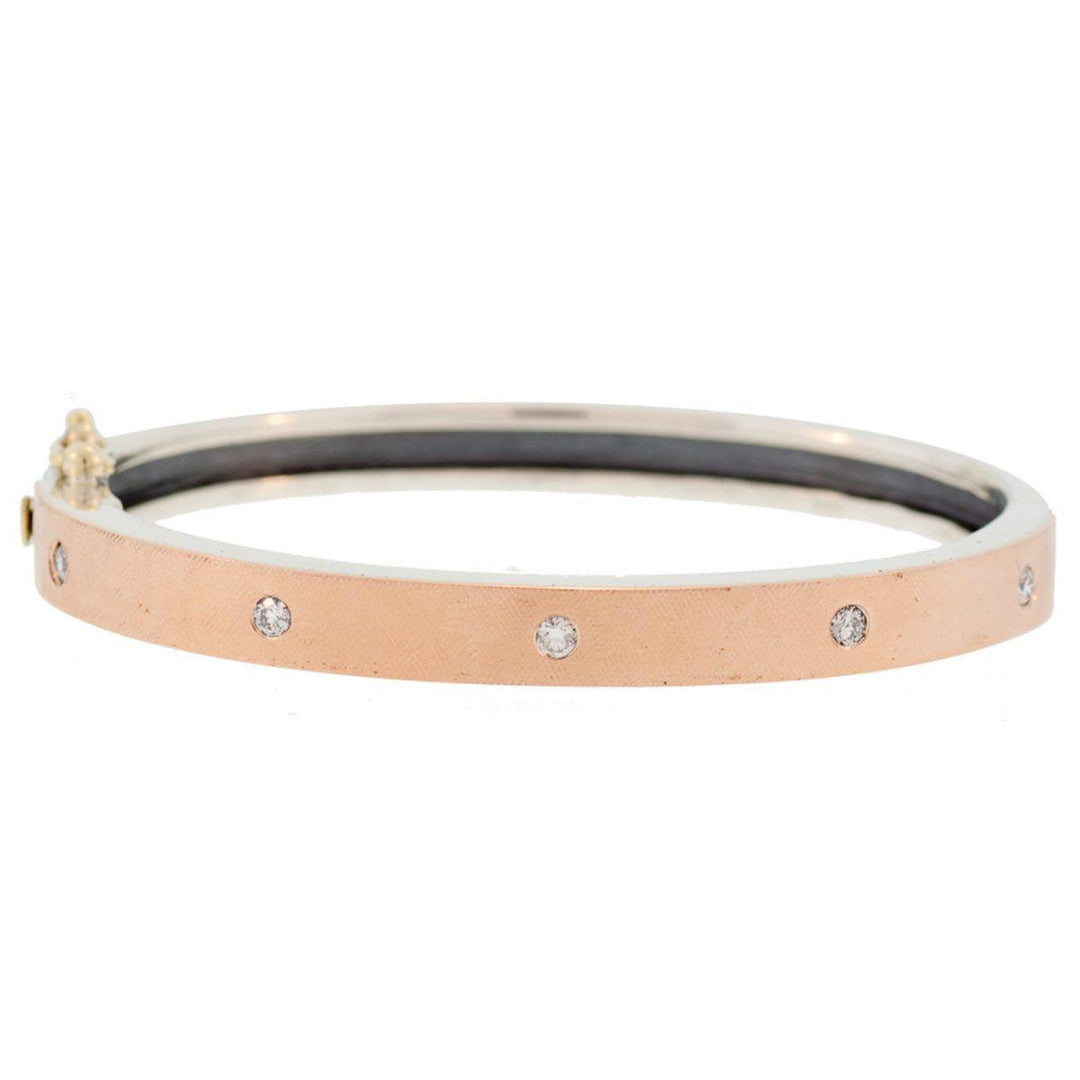 Five Diamond Rose Gold Bangle Bracelet By Rene Escobar Jewelry - Quirks!