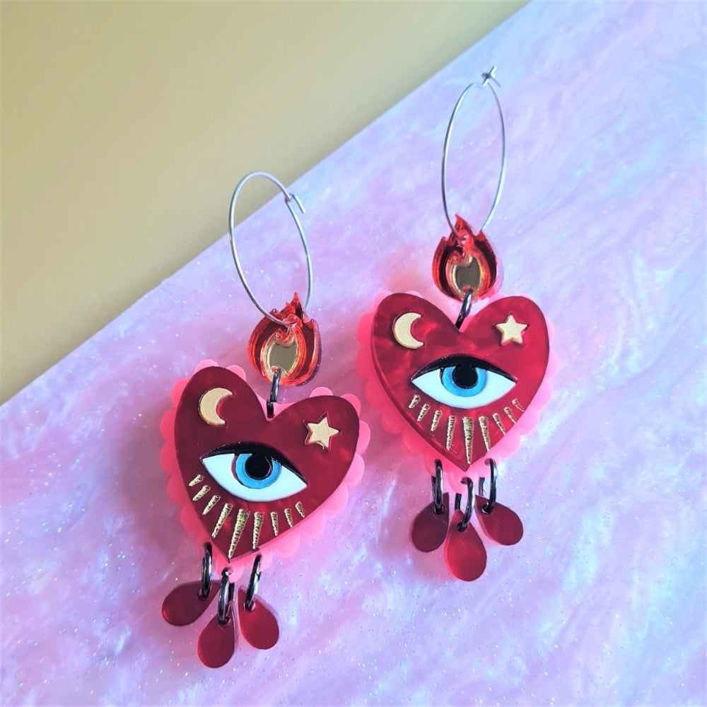 Flaming Heart Hoop Earrings &ndash; Two Sizes by Cherryloco Jewellery 2