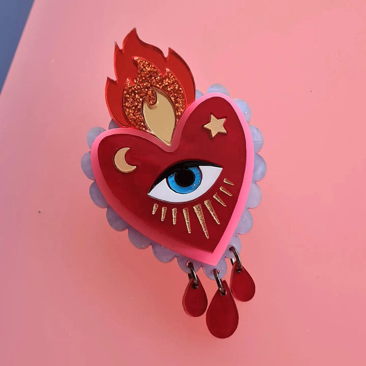 Flaming Heart Statement Brooch by Cherryloco Jewellery 3