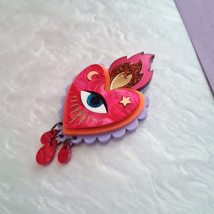 Flaming Heart Statement Necklace - Pink Neon Orange by Cherryloco Jewellery 2