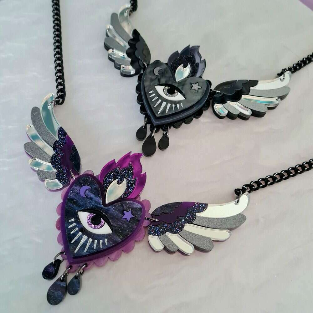 Flaming Winged Heart Statement Necklace - Two Colours by Cherryloco Jewellery 3