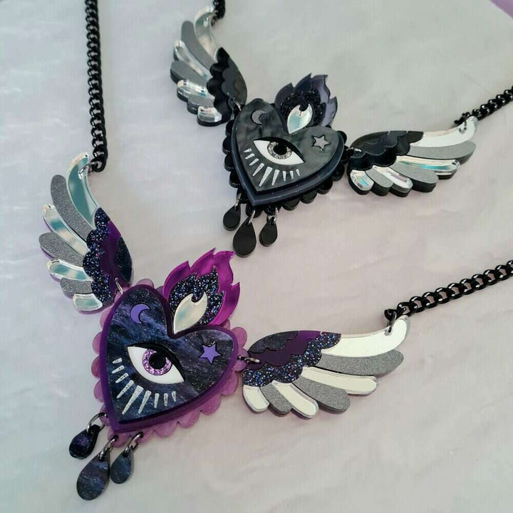 Flaming Winged Heart Statement Necklace - Two Colours by Cherryloco Jewellery 3