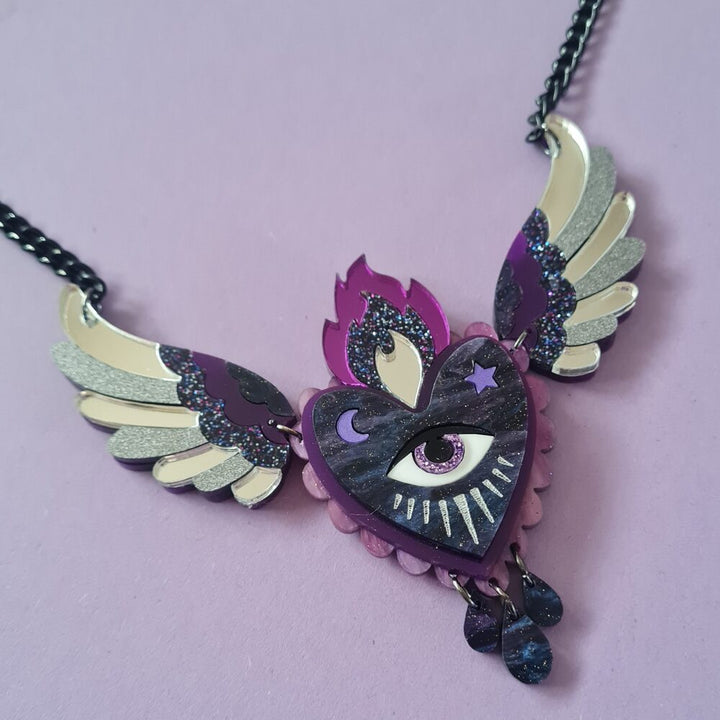 Flaming Winged Heart Statement Necklace - Two Colours by Cherryloco Jewellery 1