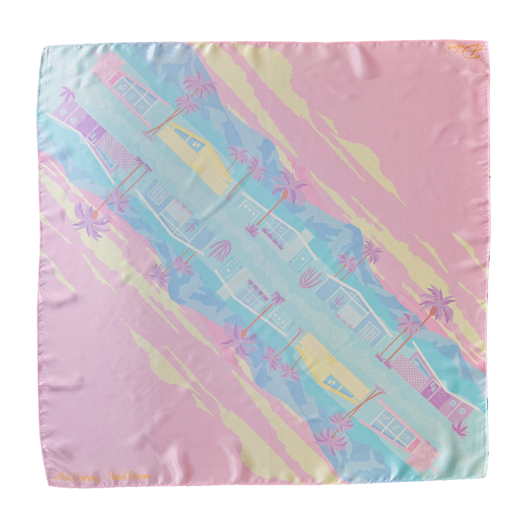 'Mid-Century Pastel Dream' Satin Scarf