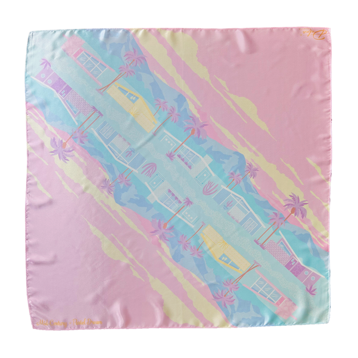 'Mid-Century Pastel Dream' Satin Scarf