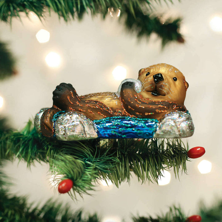 Old World Christmas Floating Sea Otter Blown Glass Ornament