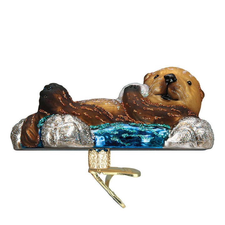 Old World Christmas Floating Sea Otter Blown Glass Ornament