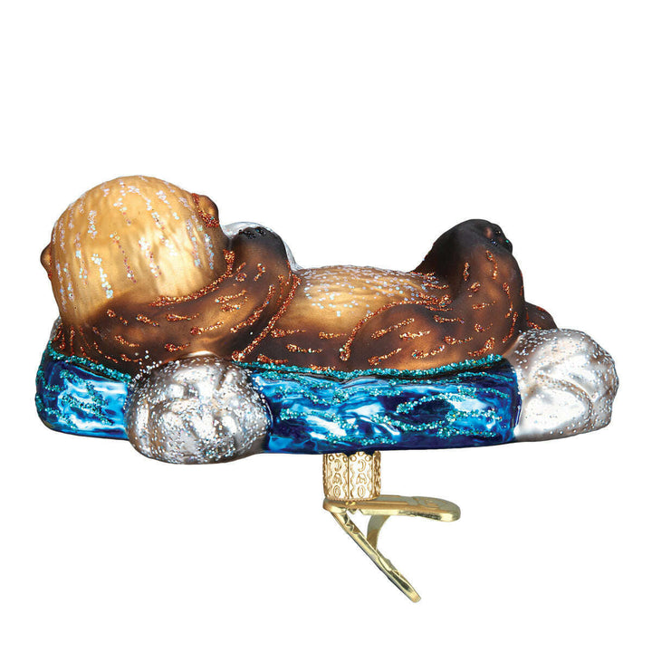 Old World Christmas Floating Sea Otter Blown Glass Ornament