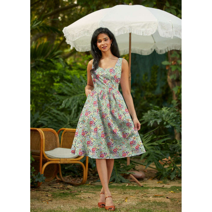 Floral Cats Fit & Flare Dress