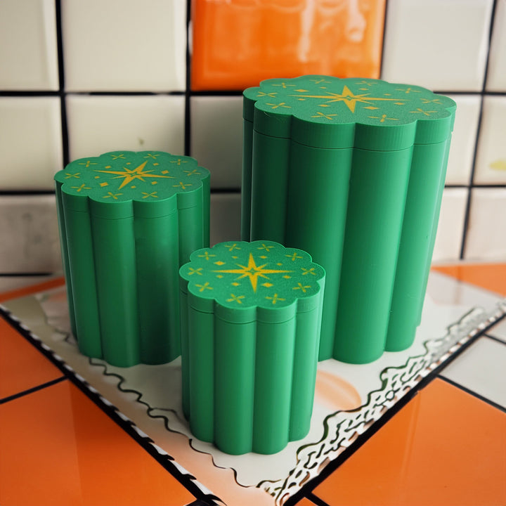 Mid Century Modern Retro Style Flower Starburst Kitchen Canisters Set of 3