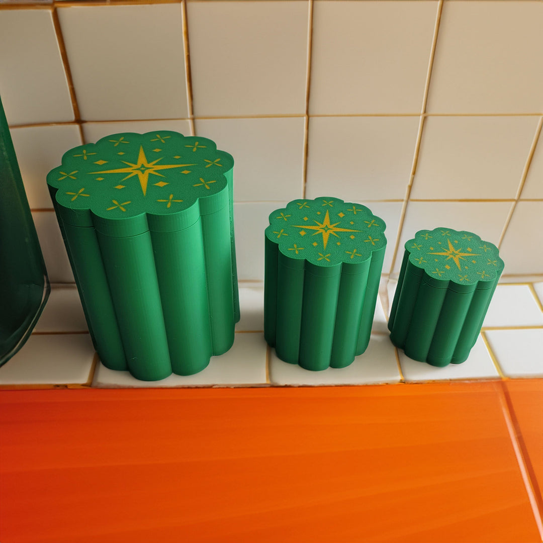 Mid Century Modern Retro Style Flower Starburst Kitchen Canisters Set of 3