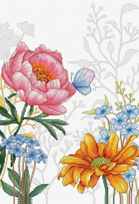 Flowers and Butterfly BU4019L Counted Cross-Stitch Kit