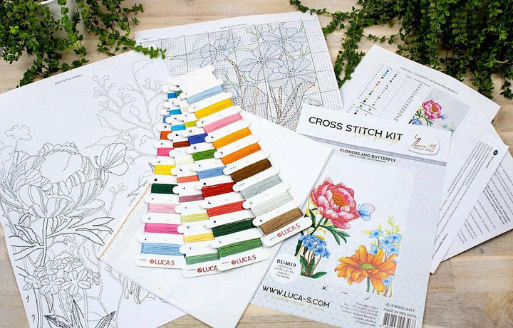 Flowers and Butterfly BU4019L Counted Cross-Stitch Kit