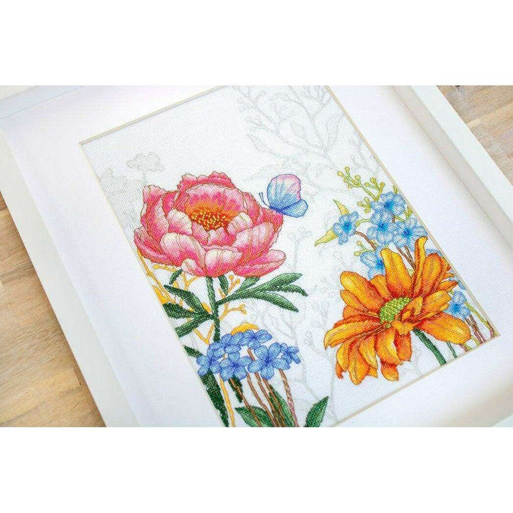 Flowers and Butterfly BU4019L Counted Cross-Stitch Kit