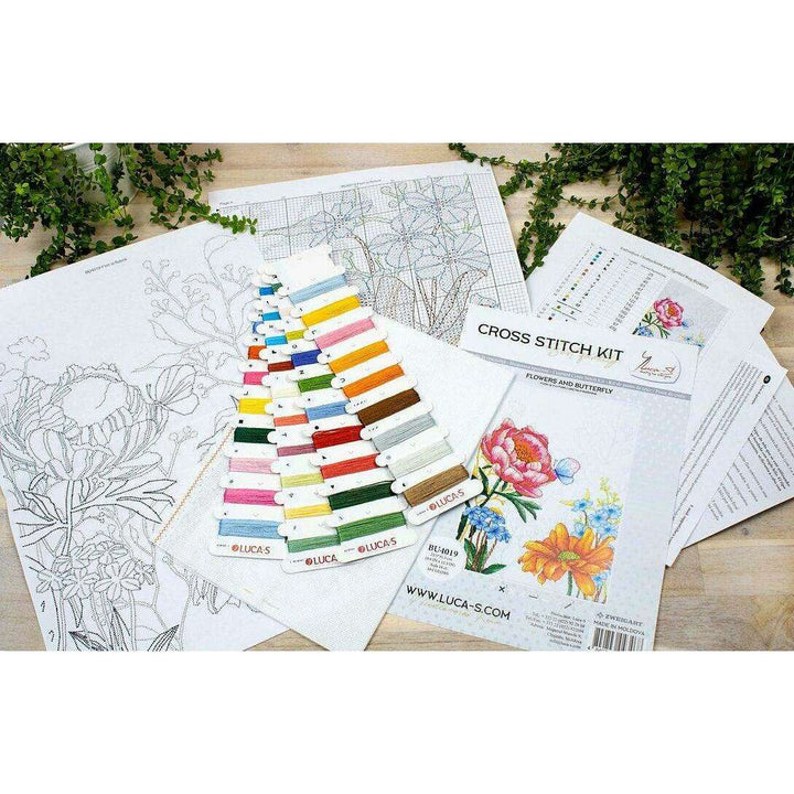 Flowers and Butterfly BU4019L Counted Cross-Stitch Kit