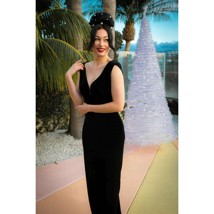 Formal Athena Gown  Dress - Stretch Velvet, Black