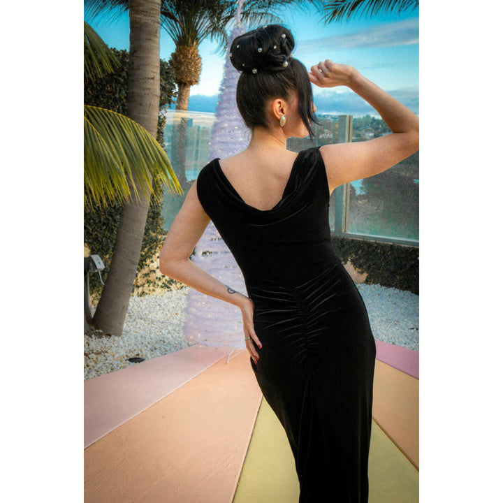 Formal Athena Gown  Dress - Stretch Velvet, Black
