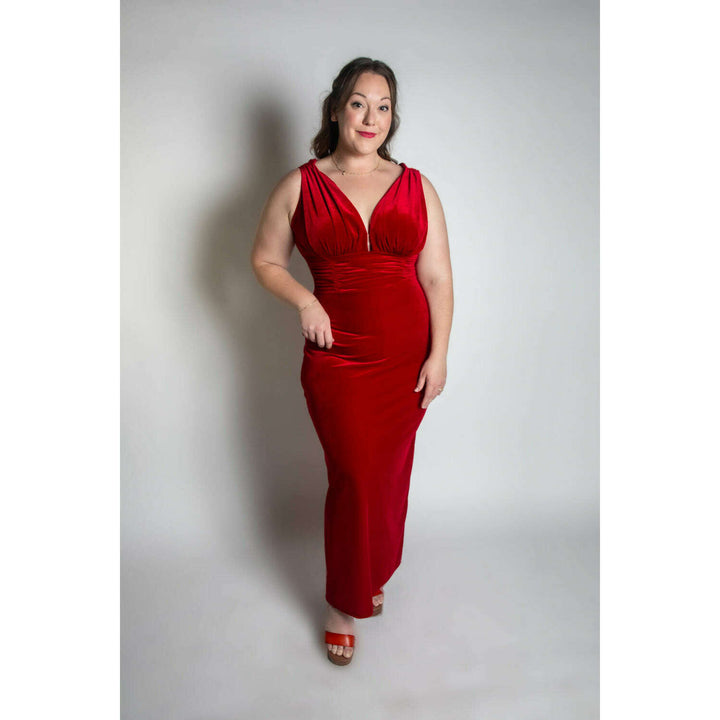 Formal Athena Gown  Dress - Stretch Velvet, Red