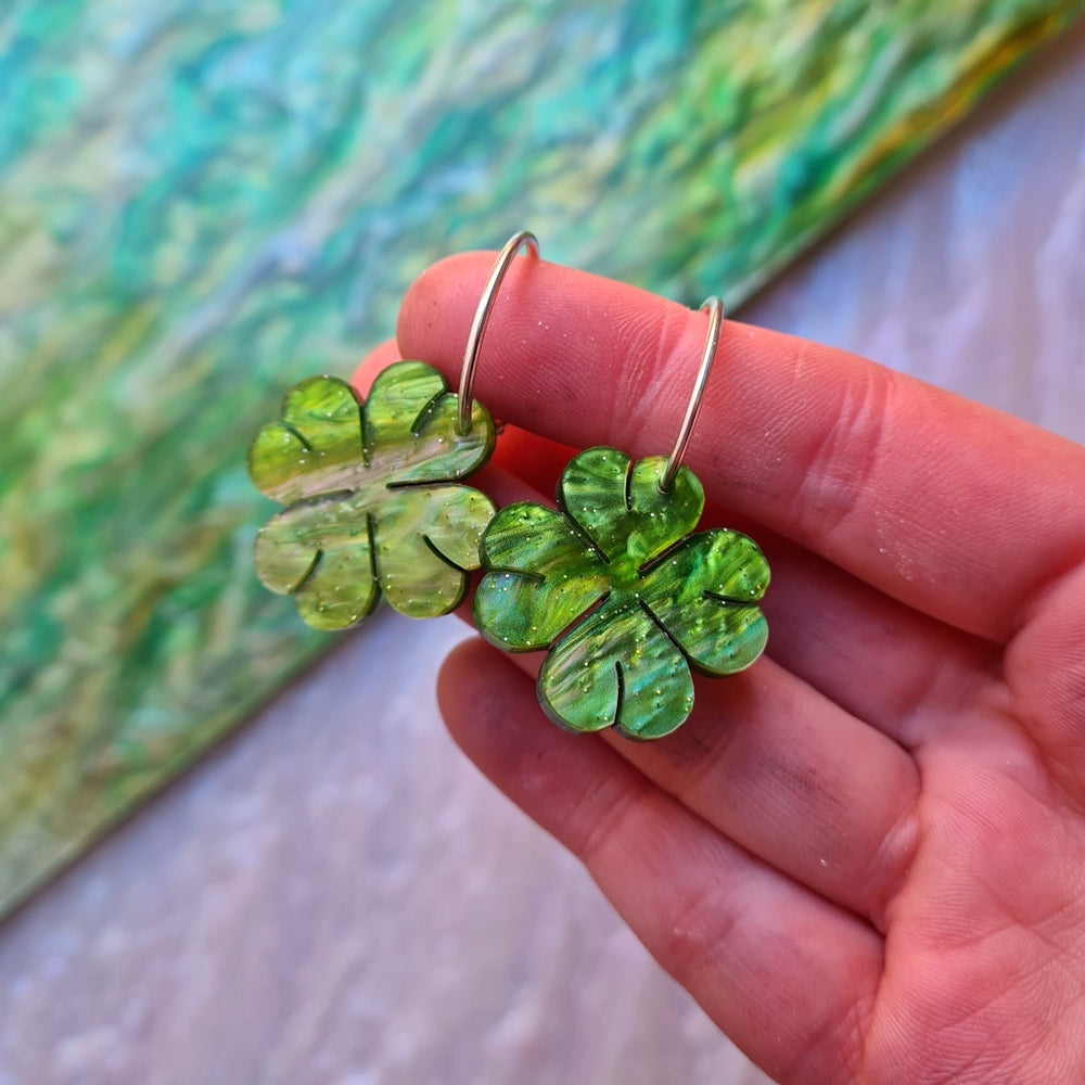 Four Leaf Clover Hoop Dangle Earrings by Cherryloco Jewellery 1