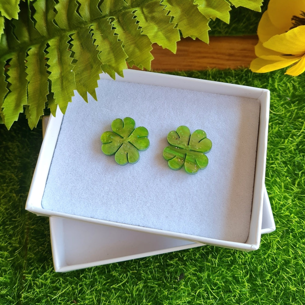 Four Leaf Clover Stud Earrings by Cherryloco Jewellery
