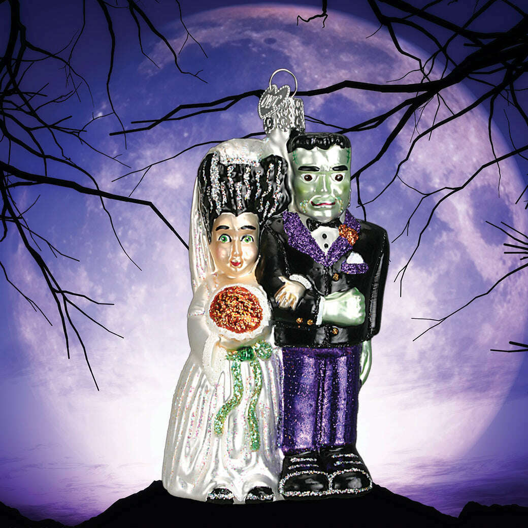Old World Christmas Frankenstein & Bride Halloween Blown Glass Ornament