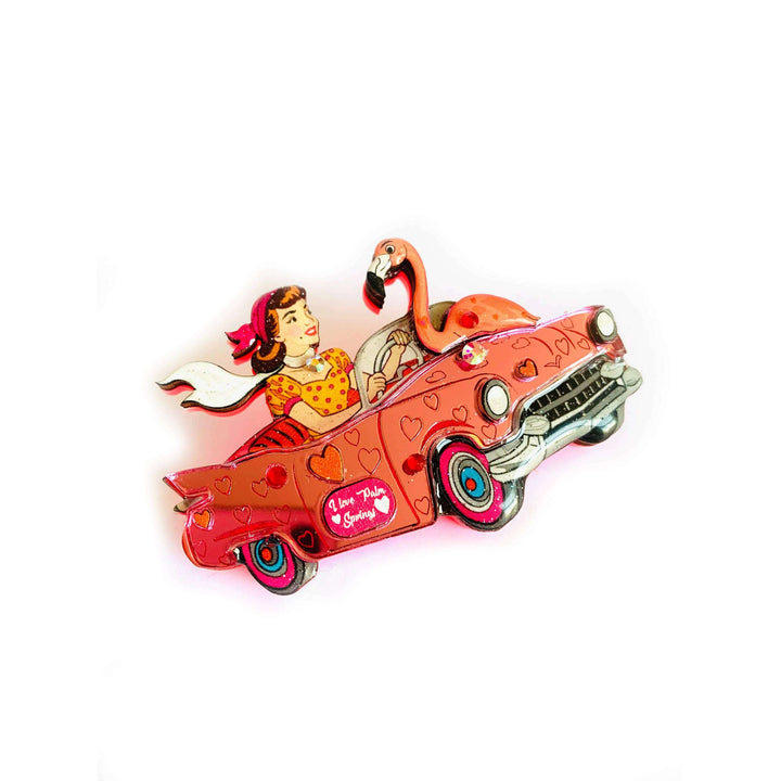 Frankie & the Flamingo Car Brooch by Rosie Rose Parker