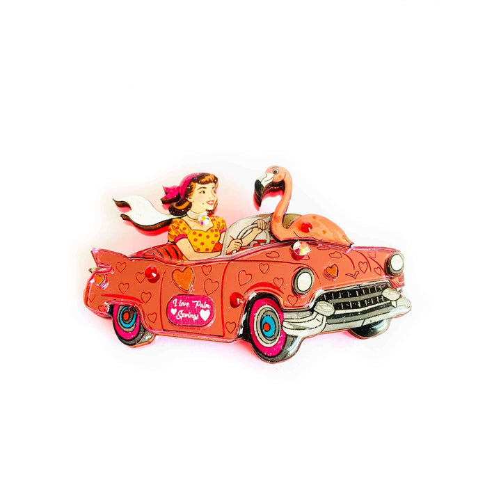 Frankie & the Flamingo Car Brooch by Rosie Rose Parker