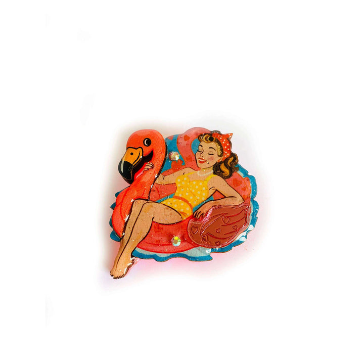 Frankie & the Flamingo Float Brooch by Rosie Rose Parker